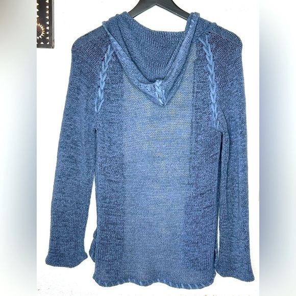 BCBG Max Azaria Blue Knit Zip Front Hoodie- Size Large - Picture 5 of 5